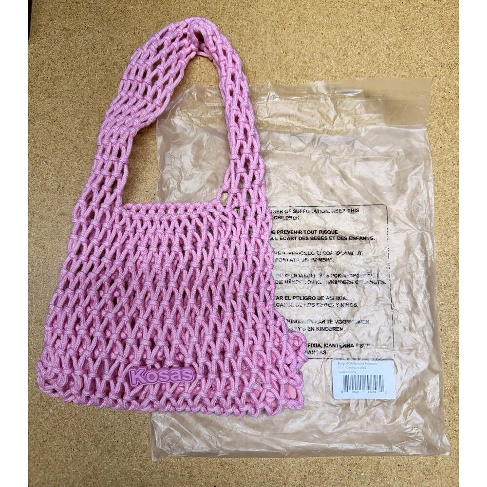 NEW Kosas Pink Crochet Net Solid Bag Tote Purse